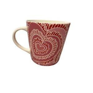 Starbucks Vintage Coffee Mug Pink Red Heart Pattern 2005 Valentines Day 16oz